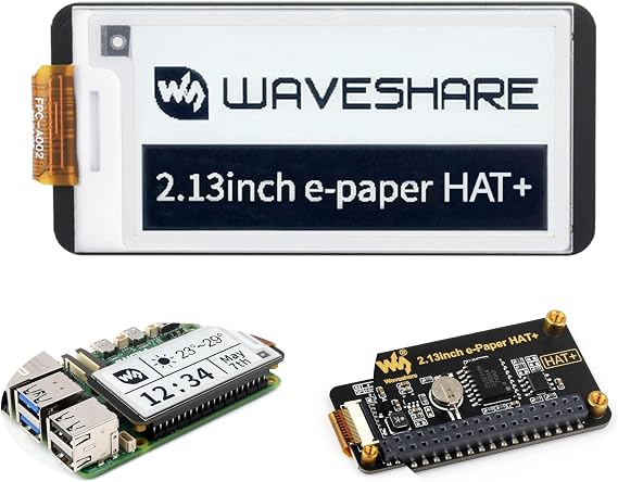 2.1" E-Paper HAT+ for Raspberry Pi 5/4B/3B+/3B/2B/A+/Zero W/WH/Zero 2W/Jetson Nano Standard 250x122 Pixels SPI Interface Pwnagotchi Tutorial Support Partial Update