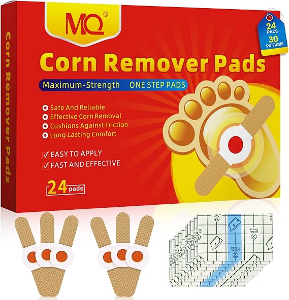 MQ Corn Pads for Feet, 24-Pack Corn Removers for Toes & Feet Extra Strength, 0.4" Diameter Large Size Fast Acting Foot Corn Removal for Adults Workers Athletes