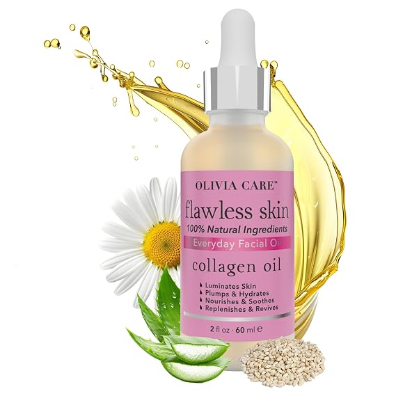 Olivia Care Collagen Facial Oil - Flawless Essential Facial Oil 100% Natural. Nourishing, Reviving & Hydrating Soothing - For All Skin Types - 2 fl oz (Collagen)