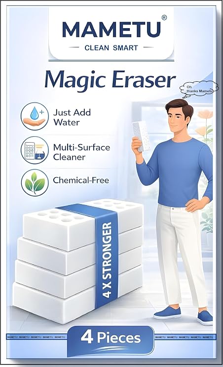 Magic Eraser Cleaning Sponge | Pack of 4 | Chemical-Free, Multi-Purpose Wipe for Effortless Cleaning of Kitchen, Bathroom, Walls, Shoes & More Tough on Stains, Gentle on Surfaces (ASR)
