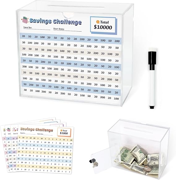 Clear Piggy Bank with Lock - Reusable Acrylic 10k Savings Box(Small)