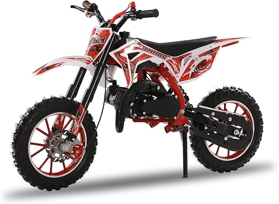 2-Stroke Kids Motorcycle 50cc Dirt Bike Adult Gas Dirt Bike 50cc Motorcycle with Soft Seat Cushion Gas Power Motocross Mini Bike for Kids ATV Racing Max Speed 40KM/H Red