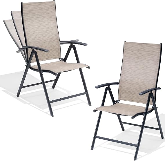 Folding Patio Chairs Set of 2, Foldable Outdoor Chair | 7-Level Adjustable Recliner High Back Portable Lawn Chairs for Balcony, Backyard, Camping, Porch, Brown