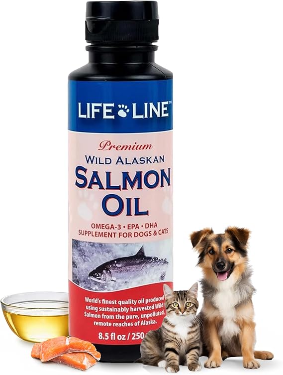 Life Line Wild Alaskan Salmon Oil for Dogs & Cats | Omega-3 Fish Oil with DHA & EPA | Skin & Coat Support | Brain, Heart & Eye Health 8.5 oz