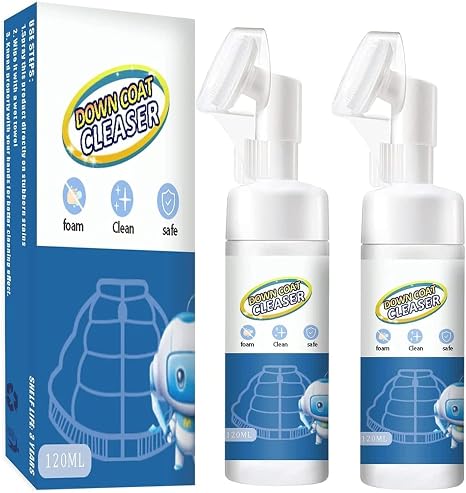 Downwear-Waschmittel Daunenjacken-Waschmittel Trockenreinigung Spray Daunenjackenreiniger Trockenreinigung Schnellreinigungsmittel für Daunenjacke mit Bürstenkopf (2 Stück)