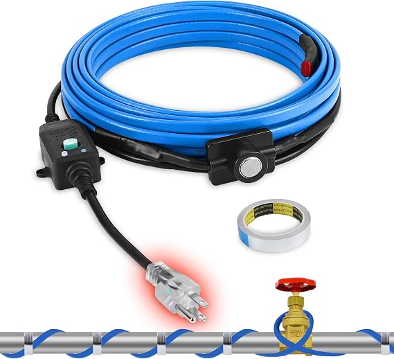 PROEZE 30FT Pipe Heat Cable with Thermostat, Self-Regulating Heating Cable 120V 5W/FT, Freeze Protection for Water Pipes, Roof, Garden, and Outdoor Use, Works Down to -40F