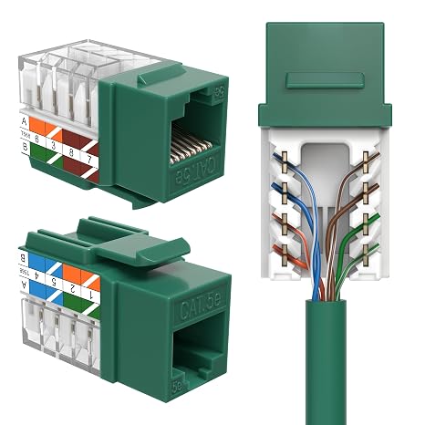 SATMAXIMUM Cat5e Keystone Ethernet Wall Jack Punch Down UTP 45-Degree (Easier Termination Than 90-Degree), RJ45 Slim Profile Speed Termination Green 45 Angled (30 Pack)