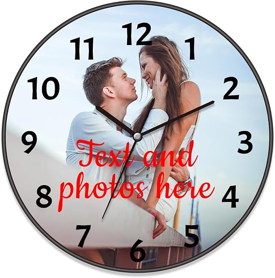 Custom Wall Clock, Personalized Clock with Photo, Logo or Text, 8-16 Inch