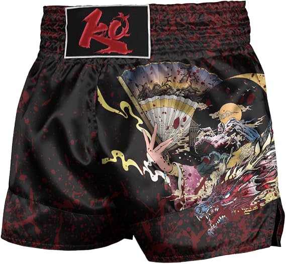Men Japanese Samurai Boxing Shorts Oni Mask Muay Thai Shorts Dragon Bushido Gym Costume Sports Training Trunks
