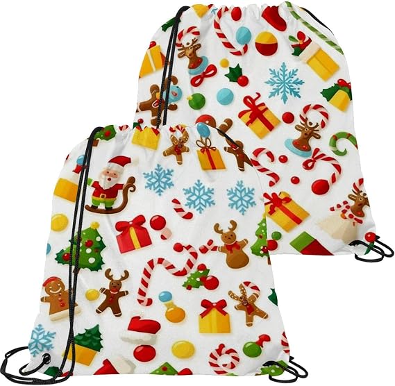 Large Capacity Christmas Elements Drawstring Backpack Cotton Canvas Drawstring Bag for Women Gift Gym Draw String Bag Sport Sack Bag Beach Travel Backpack