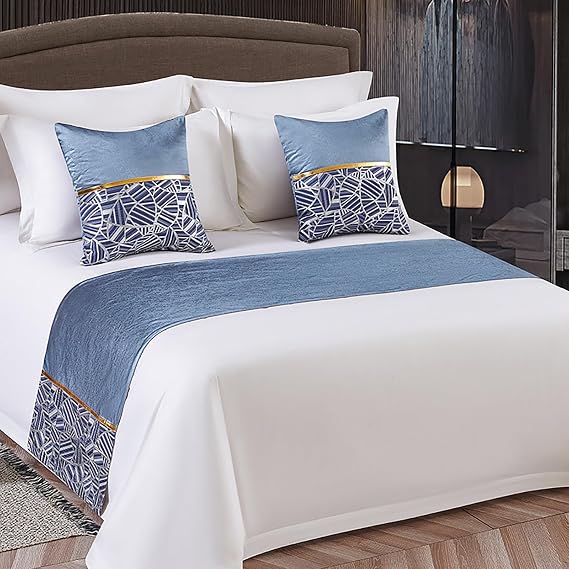 Bed Runner Double Bed Soft Bedding Decor Cover Brown Luxury Bedspread Bed Runner For Foot Of Bed, Bed Scarf Bed End Slipcover For Hotel Bedroom Wedding Room(Blue,50 * 50cm(No core))