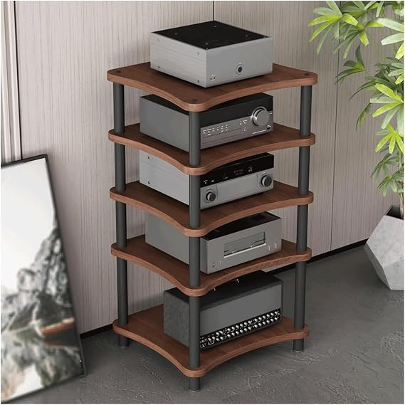 Audio Rack 2/3/4/5 Tier Stereo Rack Audio Equipment Rack Open Audio Rack Cabinet AV Cabinet Durable Audio-Video Shelving HiFi Rack(Walnut,5 Tier)