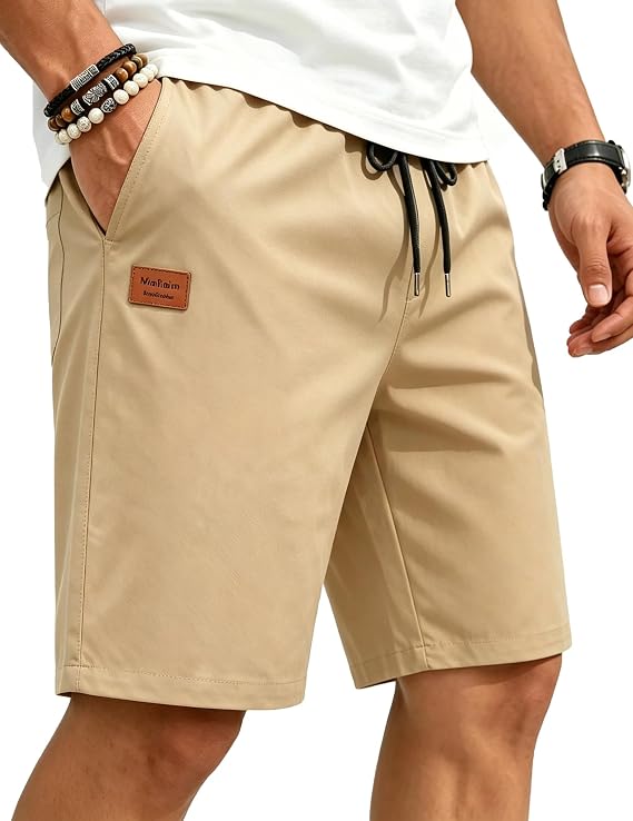 MioRoim Mens Casual Shorts 9" Chino Cotton Shorts Summer Beach Drawstring Shorts with Pockets