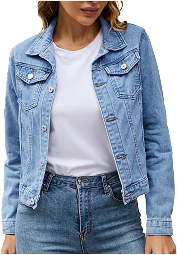 Womens Jean Jacket 2025 Basic Trendy Long Sleeve Denim Jackets Button Down Slim Fit Shacket Jacket With Pockets