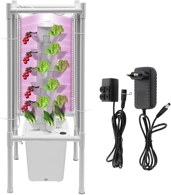 Hydroponic Growing System 30 Pods - Vertical Hydroponics Tower with 10L Water Tank Garden Hydroponics Growing System Aeroponics Growing Kit for Herbs Fruits and Vegetables (White)
