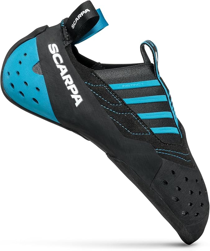 SCARPA Instinct S Slip-On Rock Climbing Shoes for Sports Climbing and Bouldering, Black/Azure , 4.5-5 Women/3.5-4 Men