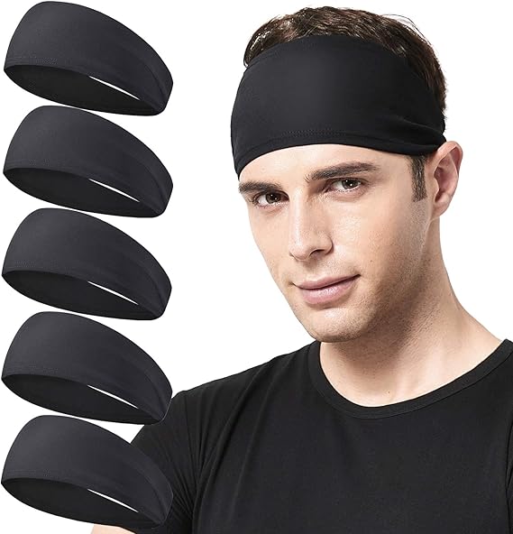 Acozycoo Headbands for Men,5 Pack Mens Moisture Wicking Workout Sweatband