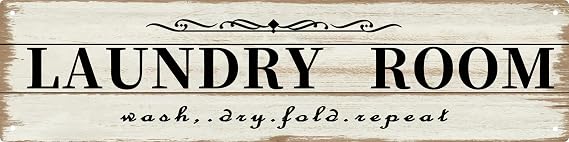 CSWLJS Laundry Room Decor Sign Metal Rustic Farmhouse Family Laundry Room Sign Wash Dry Fold Repeat Wall Decor Prints for Home 4x16 in