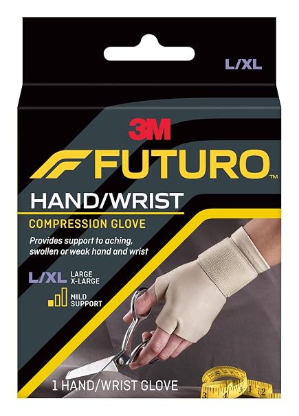 FUTURO Compression Glove, Provides Mild Support to Aching, Weak Hands and Wrists, L/XL