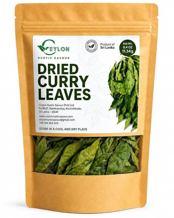 Ceylon Rustic Savour Dried Curry Leaves, 0.4 oz (11.34 g), Product of Sri Lanka