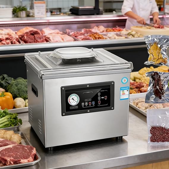 Automatic Chamber Vacuum Sealing Machine, Microcomputer Controlled, Digital Panel, Tempered Glass Anti-Explosion Lid, Porous Cooling Vents, Includes Wheels (D260)