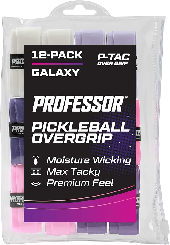 Professor P-Tac Pickleball Paddle Overgrip Max Tacky, Moisture-Wicking Grip Tape for Pickleball Paddles in 6 & 12 Packs, Anti-Slip & Durable Overgrip for Control & Enhanced Performance