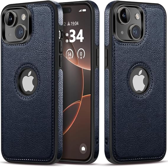 Unique Design Luxury Leather Business Phone Case for iPhone 14 Plus Anti-Slip Scratch Resistant Ultra Slim Protective Case (2022,6.7) (Blue)
