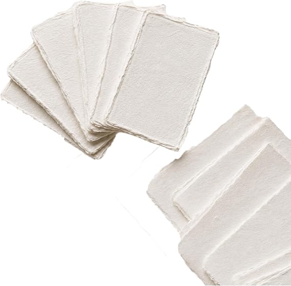 Handmade Cotton Paper with Deckle Edge Recycled Cotton Rag Mixed Media Stock for Place, Escort, Vow, and Business Cards (2x3 inch A8, 150gsm, 50 Pack)