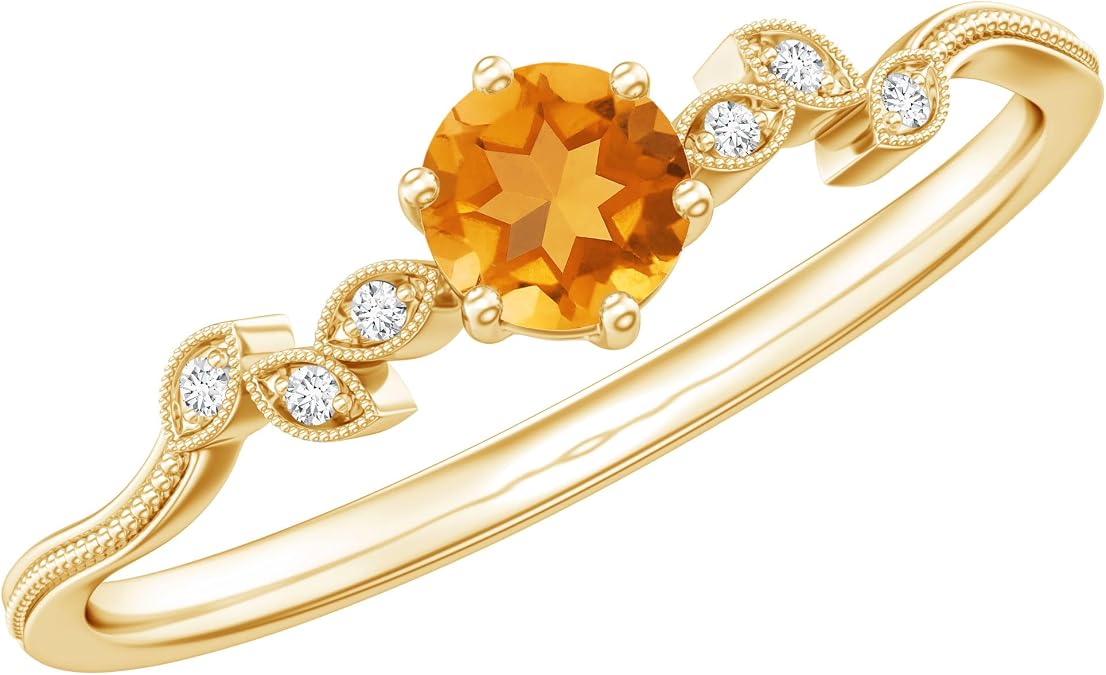 Natural Citrine Diamond Promise Ring in Silver, Aaa Quality