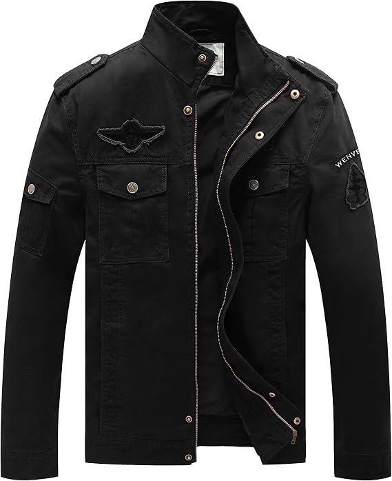 WenVen Men's Casual Canvas Cotton Jacket Warm Winter Coat Lightweight Military Utility Jacket