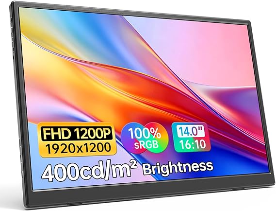 WGK Portable Monitor 14 Inch FHD1200P Ultra-Slim for Laptop Monitor, USB-C & HDMI Plug&Play,100% SRGB External Monitor,Dual Speakers Extender Display. with Smart Cover for Laptop,PC Phone Xbox PS4/5