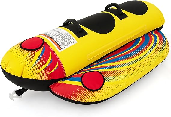 Goplus Inflatable Towable Tubes for Boating, 1-2/1-3 Rider Hot Dog Tube for Boat to Pull, Water Sports Banana Boat with EVA-Padded Seats for Towing Rider