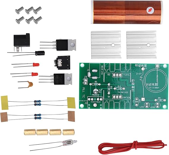 Bewinner DIY Coil Module Plasma Speaker Unassembled Mini Electronic Kit 15W DC 15-24V 2A Arc Ignition Music Playback Light Isolation Fluorescent Lamp