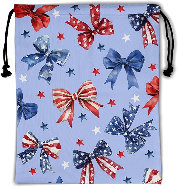 Blue Bowknot Gymnastics Grip Bag American Patriotic Small Gym Athlete Bags for Outdoor Sports