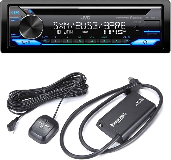 JVC KD-T925BTS CD Receiver Featuring Bluetooth, Front & Rear Dual USB, Sirius XM, Amazon Alexa, 13-Band EQ, Variable-Color Illumination, with SXV300v1 Satellite Radio Tuner