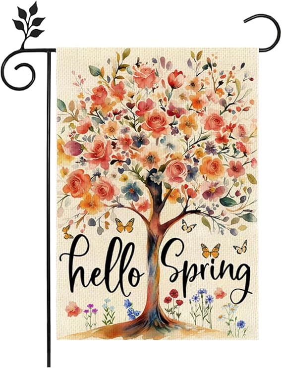 Hello Spring Garden Flag 12x18 Inch Double Sided Outside Flowers Outdoor Seasonal Holiday Welcome Yard Porch Decoration