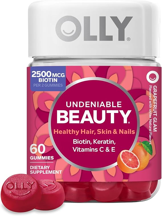 OLLY Hair Skin and Nails Gummies - Undeniable Beauty with Biotin 2500mcg Per 2 Gummies, Keratin & Vitamin C - Supports Healthy Hair, Skin, Nails - Grapefruit Flavor - 60 Count