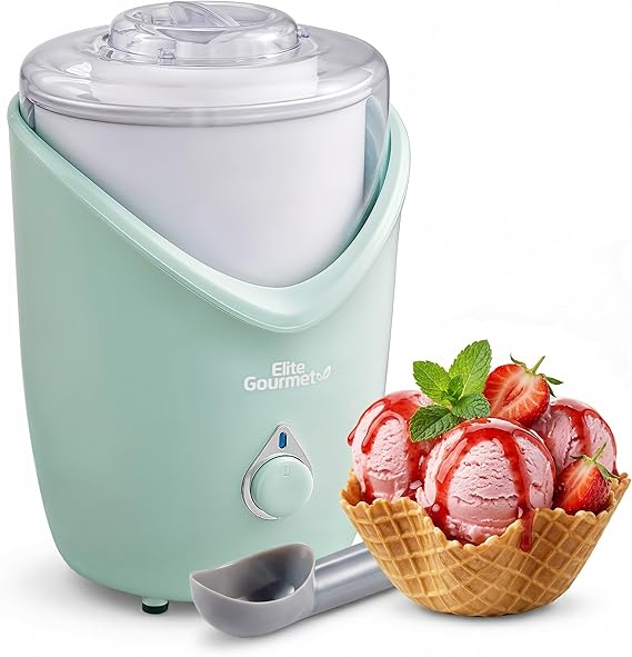 Elite Gourmet EIM263M 2Qt Automatic Electric Ice Cream Maker | Double-insulated freezer bowl with one-touch operation makes gelato, frozen yogurt & sorbet - includes recipe book