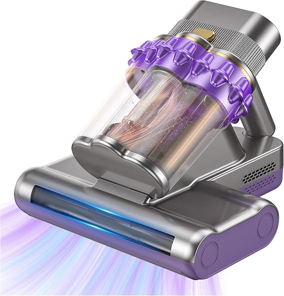 Mattress Vacuum Cleaner, Bed Vacuum Cleaner with 16Kpa Suction, UV-C Light & 15000 Rpm/Min Dual Brushroll Rotation, HEPA Filter Powerful Double-Cup Mattress Vacuum for Bed/Carpets/Fabric Surface