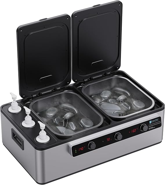Master Massage Professional Electric 2IN1 Massage Stone Heater & 3 Bottle Massage Oil & Lotion &Gel Heater-Digital Hot Stone Massage Oil Warmer for Massage Therapy