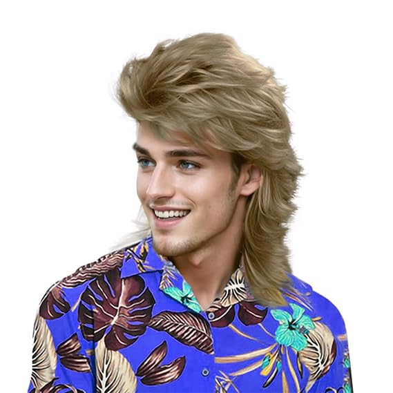 Ash Blonde Mullet Wigs For Men Costume 80s Funny Wigs Heat Resistant Synthetic Pop Rock Wig For 70s Mens Fancy Party Cosplay Halloween Or Fun