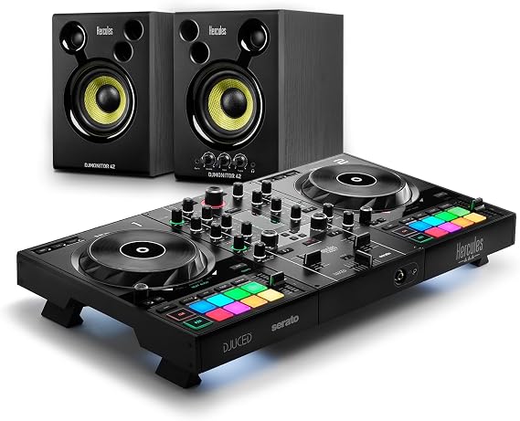 Bundle of Hercules DJControl Inpulse 500: 2-deck USB DJ controller for Serato DJ and DJUCED (included) & DJMonitor 42: 2 x 20 watts RMS Active Monitoring Speakers