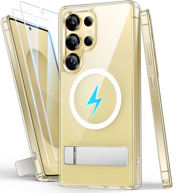 Case for Samsung Galaxy S25 Ultra with Screen Protector & Stand, Anti-Yellowing & Military Protection, Compatible with MagSafe Thin Protective Case, Transparent Case for Galaxy S25 Ultra, Clear