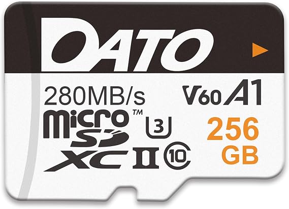 DATO 256GB Lightning microSD Card, UHS-II, A1, C10, U3, V60, Full HD, 4K, Up to 280/180 MB/s microSDXC Memory Card with Adapter, for Phones, Cameras, Portable Gaming Devices