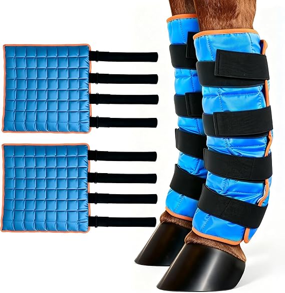 Horse Ice Boots, Reusable Cold Therapy Leg Wraps for Horses, Soak-to-Expand Gel Bead Cooling Boots for Post-Exercise Leg Care, Flexible Fit, 15.75 x 15.75 in, Pair