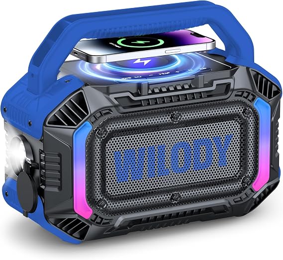 Speakers Bluetooth Wireless, 100W Loud Outdoor Speaker with Bass, IPX7 Waterproof Floatable, 20H Playtime, Wireless Charge, TWS, RGB Light, Portable Speaker for Work, Garage, Outdoor (Deep Blue)