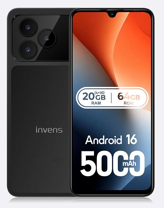 invens Note 17P Smartphone Android 16 Teléfono, Moviles Baratos 20GB+64GB/256GB Ampliable, Teléfono Móvil Libres 6,88", Telefono Octa-Core, 4G Dual SIM, 16+8MP, Face ID/OTG/GPS, Negro