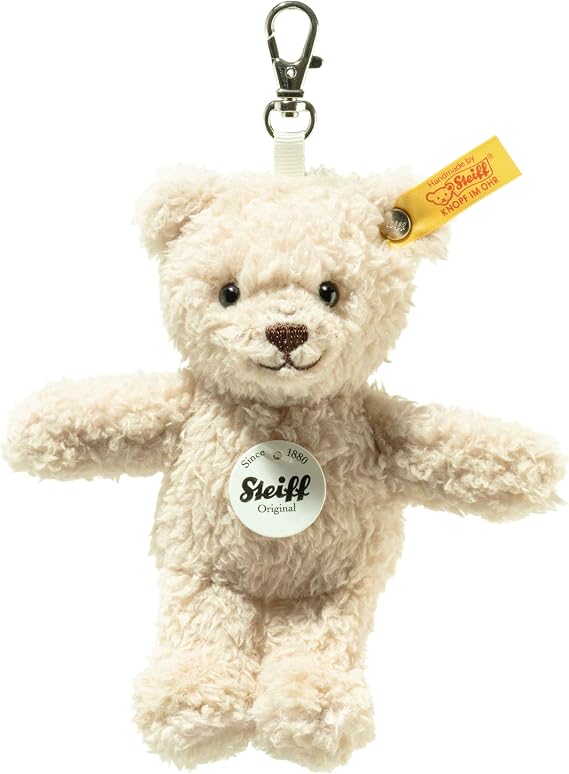 Steiff Ben Teddy Bear Pendant 12 cm, Soft Cuddly Friends Key Ring, Cuddly Toy Pendant, Teddy Made of Cuddly Soft Plush, Cuddly Toy Pendant with Key Ring