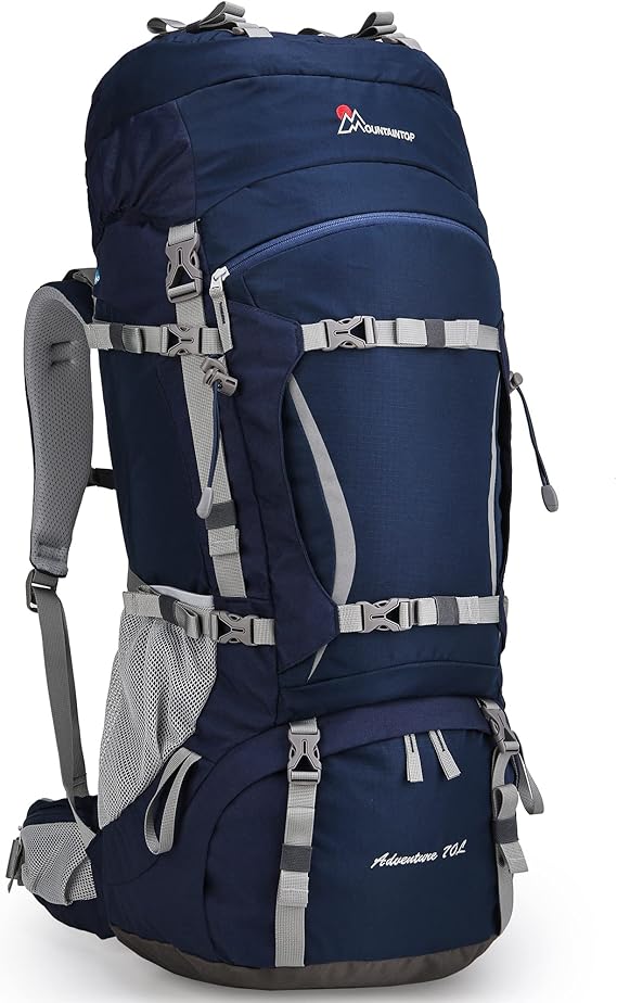 MOUNTAINTOP 70L Internal Frame Backpack Camping Backpacking Hiking Backpack for Men Women with Rain Cover