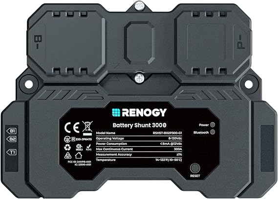 Renogy Battery Shunt 300, Smart Remote Battery Monitoring Via APP | Range 8V-120V up to 500A, Quick Setup, Accurate Sensor, Remote Monitor & Alarm, Automatic Management with Starter